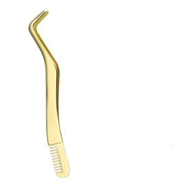 Eyelash With Comb Aid Metal Tweezers Beauty Tools (Color: Gold)