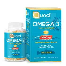 Qunol Mini Omega-3 Fish Oil Supplement (180 count) Heart Health Support with 1000mg Wild Caught Omega-3 Fatty Acids (Including EPA & DHA) (Brand: Qunol)